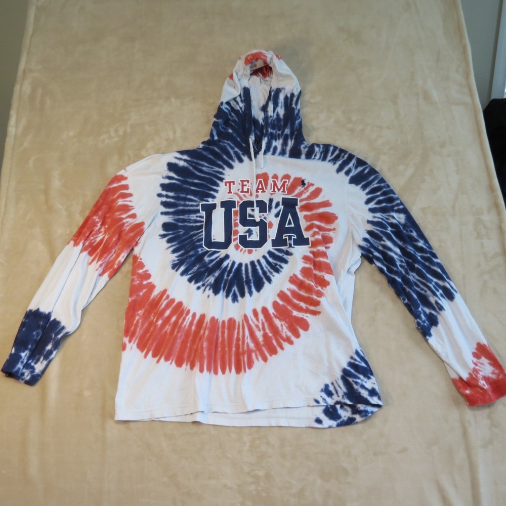 Polo Ralph Lauren Team USA 2020 Olympics Tie Dye Hoodie Mens XL Red White Blue